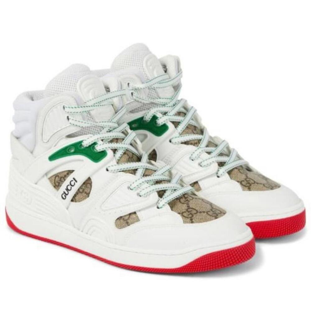 GUCCI Basket GG supreme logo trimmed high top sneakers
